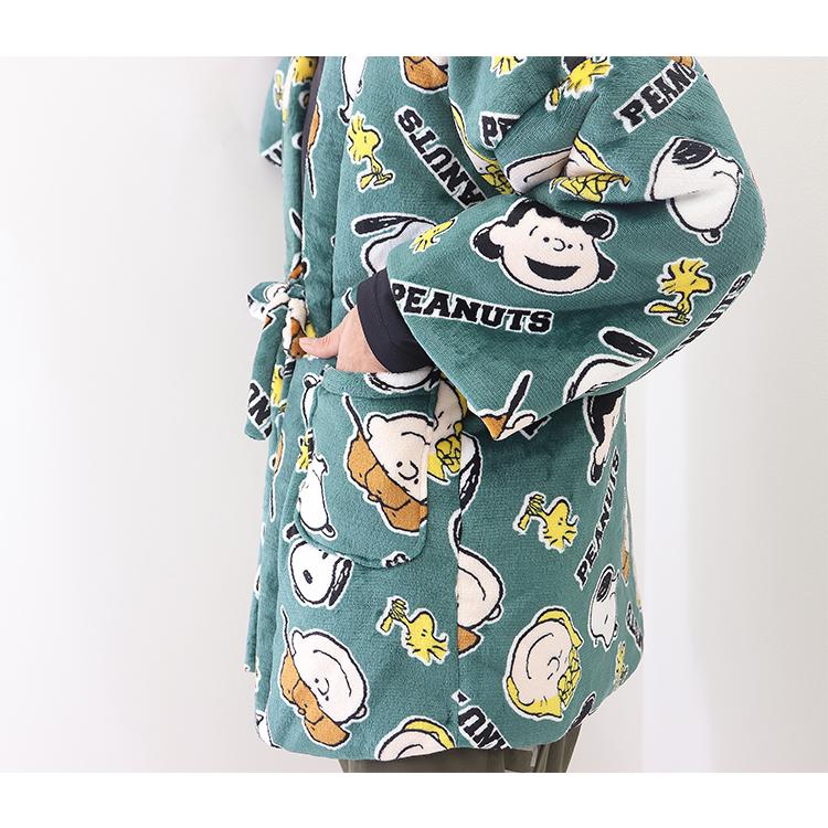 スヌーピー フリース 半天 あったか パジャマ はんてん メンズ ピーナッツ 半纏 暖か 防寒 あったかグッズ ルームウエア - 画像 (2)