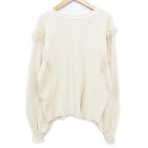 ディスコート Discoat ニットカーディガン リブ ミドル丈 フリル 無地 F ベージュ /FF30 レディース