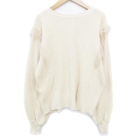 ディスコート Discoat ニットカーディガン リブ ミドル丈 フリル 無地 F ベージュ /FF30 レディース