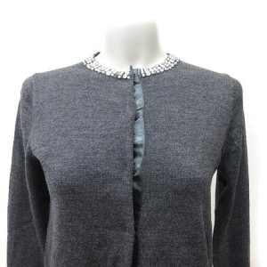 グリーンレーベルリラクシング ユナイテッドアローズ green label relaxing カーディガン ニット 長袖 ビジュー ウール 38 グレー ■MO