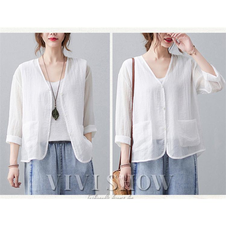 カーディガン 春夏 レディース uv v薄手 ネック 長袖 ポケット付き オフィス vivishow - 画像 (4)