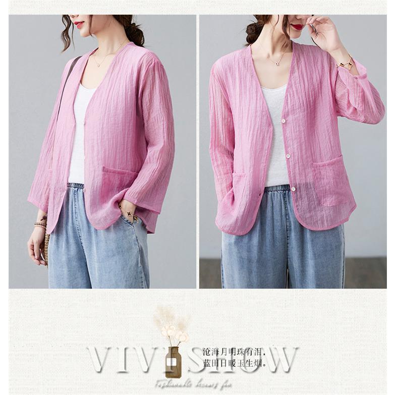 カーディガン 春夏 レディース uv v薄手 ネック 長袖 ポケット付き オフィス vivishow - 画像 (6)