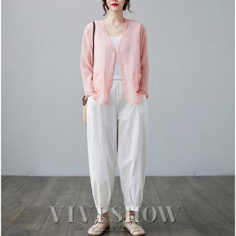 カーディガン 春夏 レディース uv v薄手 ネック 長袖 ポケット付き オフィス vivishow - 画像 (7)