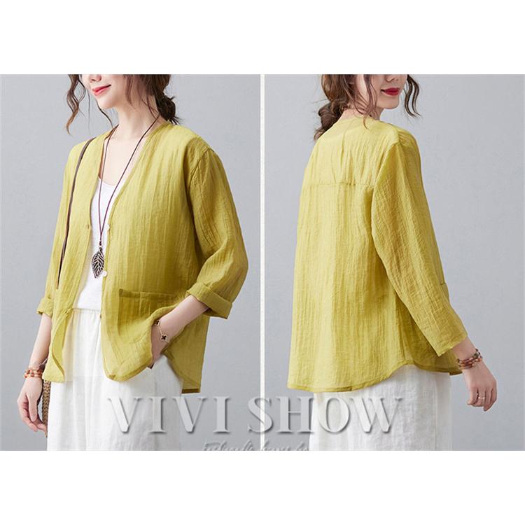 カーディガン 春夏 レディース uv v薄手 ネック 長袖 ポケット付き オフィス vivishow - 画像 (9)