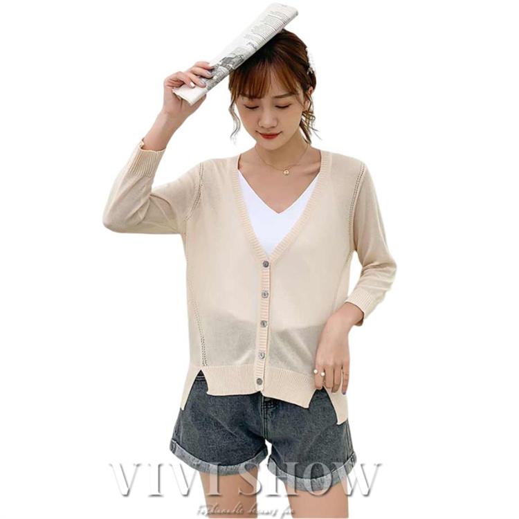 サマーカーディガン UV カット 薄手 冷感 レディース ひんやり Vネック 7分袖 カットソー 吸汗速乾 ゆったり 春夏秋 冷房対策 サマーニット ニット トップス - 画像 (3)