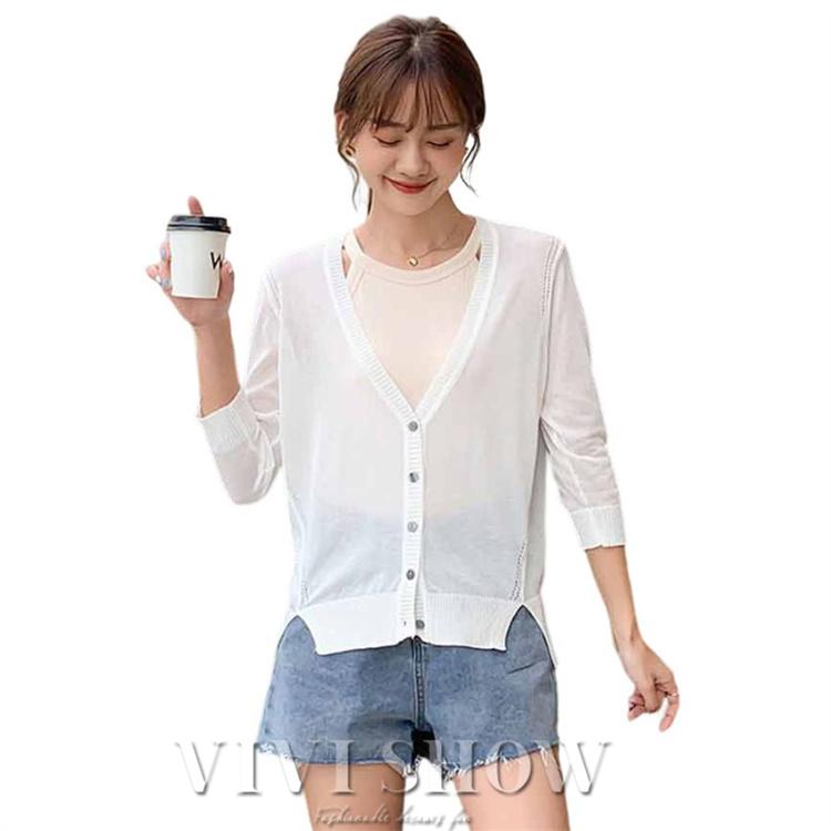 サマーカーディガン UV カット 薄手 冷感 レディース ひんやり Vネック 7分袖 カットソー 吸汗速乾 ゆったり 春夏秋 冷房対策 サマーニット ニット トップス - 画像 (5)
