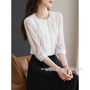 ブラウス レディース 八分袖 オフィス フォーマル スーツ インナー 白 シフォン 大きいサイズ ビジネス