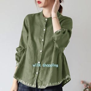 ブラウス レディース シャツ 綿麻シャツ 前開き 七分袖 ゆったり おしゃれ ゆるシルエット フォーマル  夏 秋 通勤 カジュアル ナチュラル