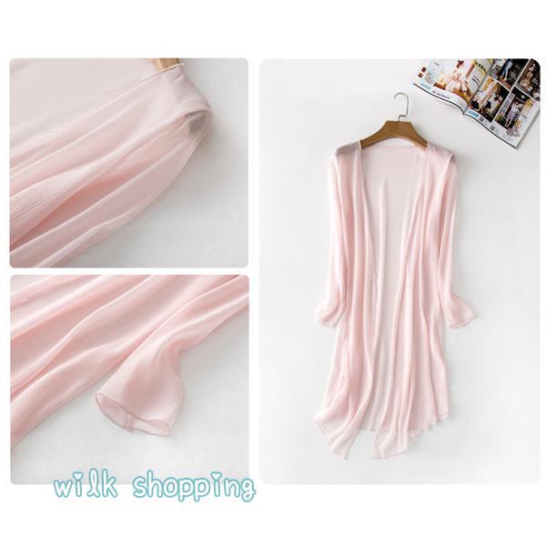 サマーカーディガン レディース シフォン 透け感 ロング丈 涼感 薄手 UVカット 冷房対策 無地 シンプル ひんやり 涼しい 春夏 トップス 長袖 - 画像 (8)