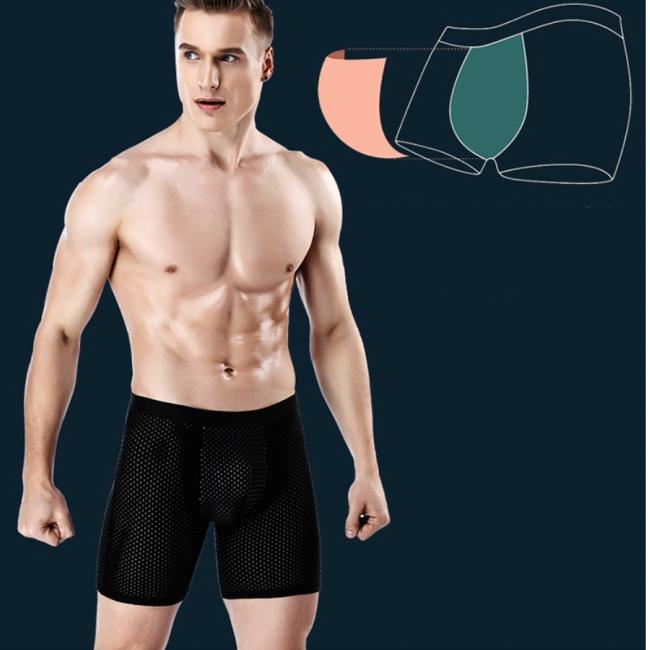 ボクサーパンツ メンズ 3枚組 メッシュ ロング パンツ シームレス ブリーフ 下着 インナー クール ドライ 吸汗 速乾 - 画像 (3)