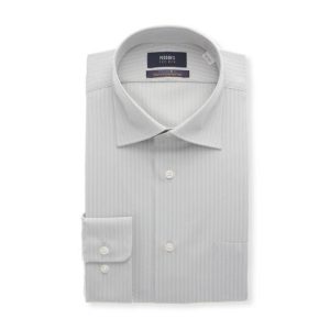 AOYAMA 【洋服の青山】形態安定 ワイシャツ メンズ 長袖 春夏 秋冬 グレー ストライプ ワイドカラー スリム  ストレッチ 吸汗速乾 透け防止 UVカット ビジネス Yシャツ