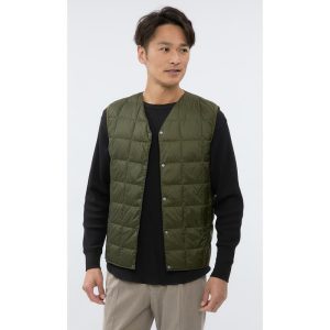 AOYAMA 【洋服の青山】メンズ 中綿 軽量 軽い 無地 ウォッシャブル 洗える 秋冬用 グリーン系 インナーダウンベスト【TAION】