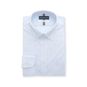 AOYAMA 【洋服の青山】ワイシャツ メンズ 長袖 オールシーズン ブルー 青 ストライプ ボタンダウン スタンダード 形態安定 ストレッチ 伸縮 動きやすい ビジネス