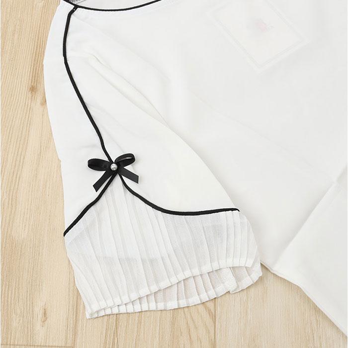 ブラウス 白シャツ 半袖 レディース 通販 シャツブラウス シャツ レディースブラウス レディースシャツ リボン プリーツ切り替え オフィスカジュアル - 画像 (9)