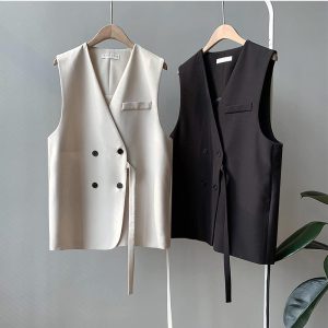 ホームアイホーム ベスト トップス カジュアル ナチュラル シンプル ブラック 大人 ジレ 体型カバー Vネック ノースリーブ 羽織り 通勤 オフィス きれいめ