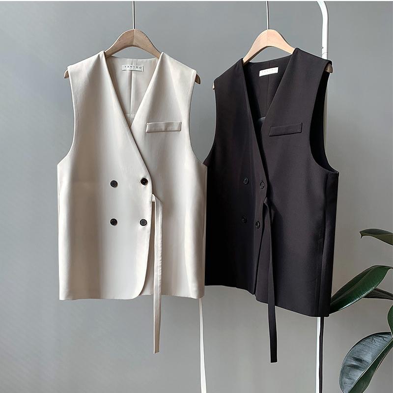 ホームアイホーム ベスト トップス カジュアル ナチュラル シンプル ブラック 大人 ジレ 体型カバー Vネック ノースリーブ 羽織り 通勤 オフィス きれいめ