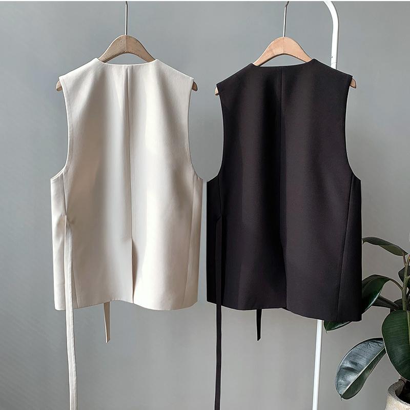 ホームアイホーム ベスト トップス カジュアル ナチュラル シンプル ブラック 大人 ジレ 体型カバー Vネック ノースリーブ 羽織り 通勤 オフィス きれいめ - 画像 (2)