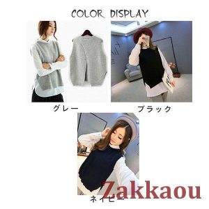 ニットベスト レディース チョッキ サイドスリット クルーネック スクールベスト ベスト トップス ショット丈 参考体重45-75kg